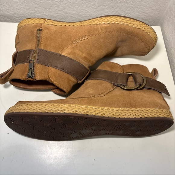 UGG Women's Tan Suede Ankle Booties with Brown Strap - Picture 2 of 6
